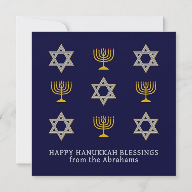 Cartes Pour Fêtes Annuelles Hanoukka moderne personnalisée et heureuse (Devant)