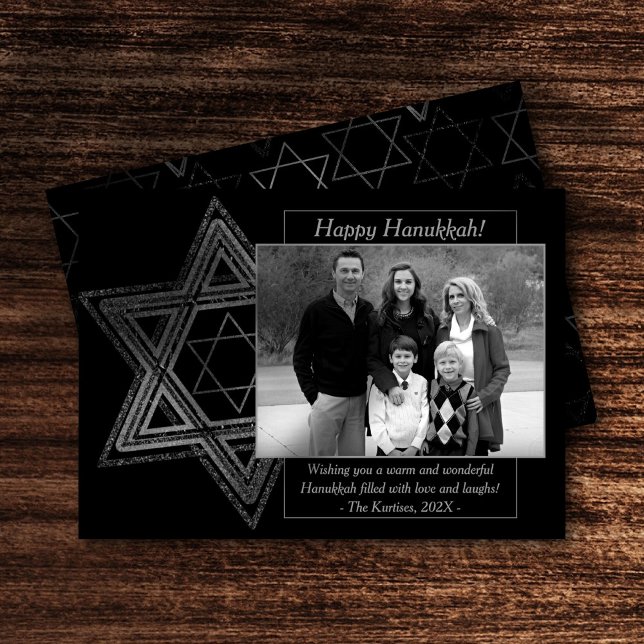 Cartes Pour Fêtes Annuelles Hanoukka moderne Silver Wishful Star of David Phot (Créateur téléchargé)