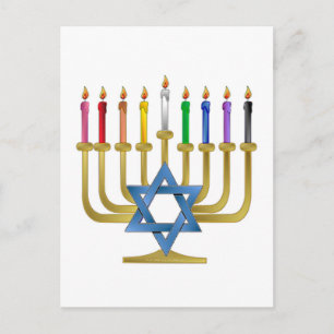 Cartes Pour Fêtes Annuelles Hanoukka Rainbow Candles Gold Menorah