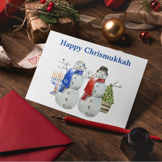 Cartes Pour Fêtes Annuelles Hanoukka Snowman Christmas Chrismukkah (Créateur téléchargé)