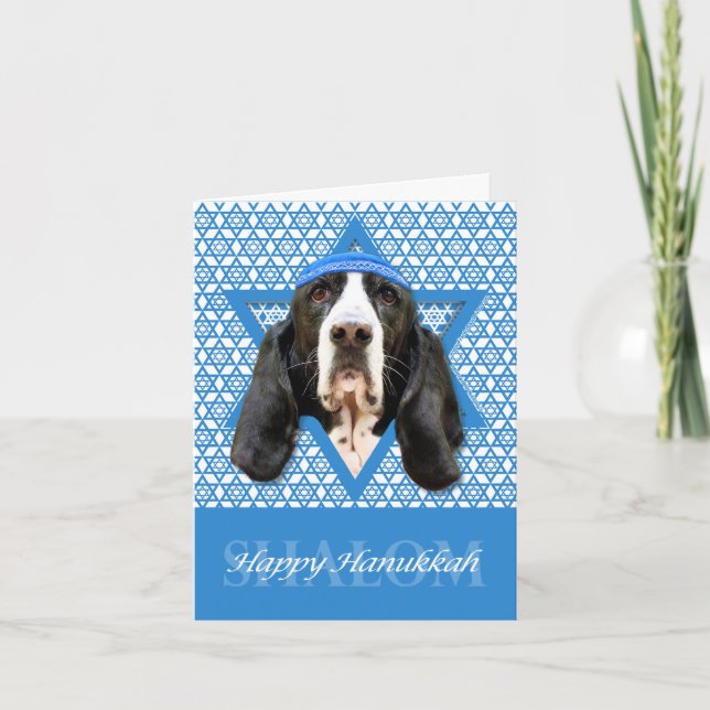 Cartes Pour Fêtes Annuelles Hanoukka Star of David - Basset Hound - Jasmine (Devant)