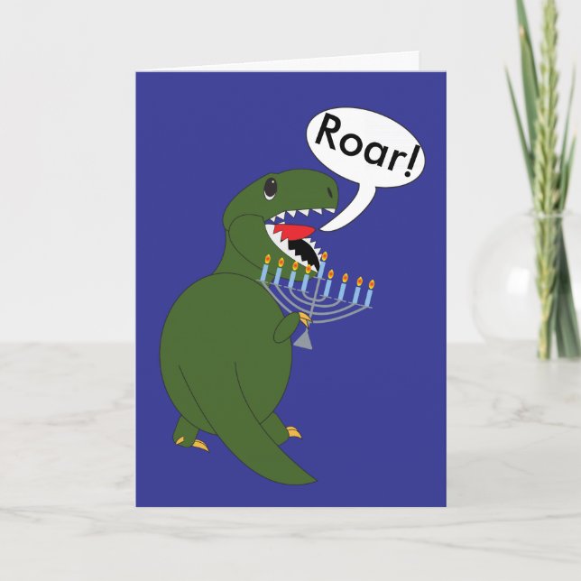 Cartes Pour Fêtes Annuelles Hanoukka Tyrannosaurus Rex Dinosaur Personnalisé (Devant)