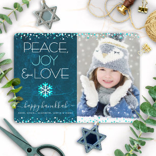 Cartes Pour Fêtes Annuelles Hanukkah bleu Photo de flocon de neige Citation Pa
