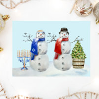 Hanukkah et Bonhomme de Neige de Noël Aquarelle