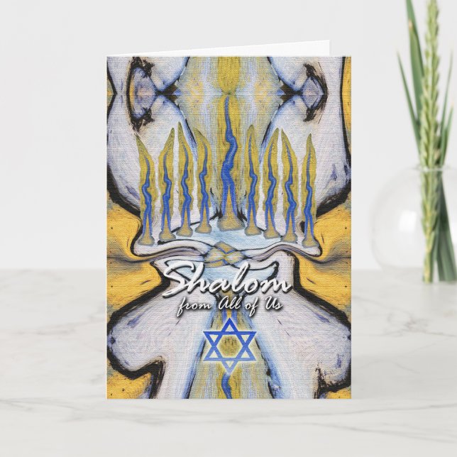 Cartes Pour Fêtes Annuelles Hanukkah From All of Us, Abstract Menorah Painting (Devant)