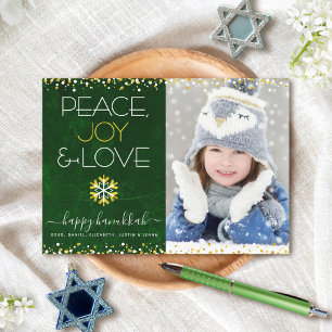 Cartes Pour Fêtes Annuelles Hanukkah Paix Joie Amour Flocon de Neige Vert Phot