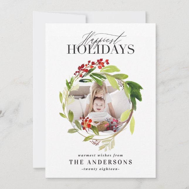 Cartes Pour Fêtes Annuelles Happest Holidays floral wreath photo (Devant)