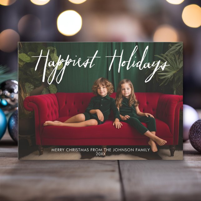 Cartes Pour Fêtes Annuelles Happest Holidays Retro Full Photo - Funky Stripes (Modern Christmas Photo Greeting Card)