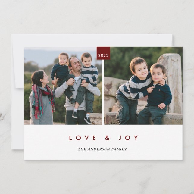 Cartes Pour Fêtes Annuelles Happiest Holiday Burgundy Minimal 2 Photo (Devant)