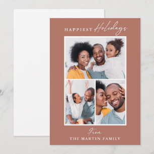 Cartes Pour Fêtes Annuelles Happiest Holidays Light Orange Three Photo Collage