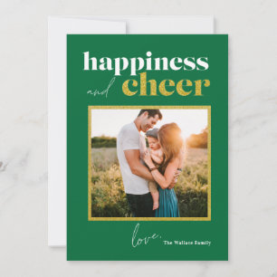 Cartes Pour Fêtes Annuelles Happiness Cheer Green Gold Parties scintillant enc