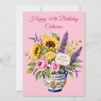 Cartes Pour Fêtes Annuelles Happy 40 th Birthday. Watercolours. Greeting Card