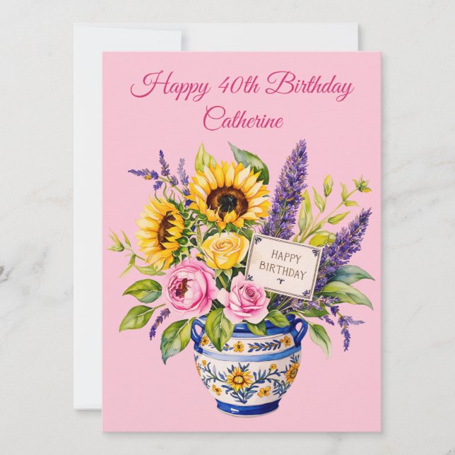 Cartes Pour Fêtes Annuelles Happy 40 th Birthday. Watercolours. Greeting Card (Devant)