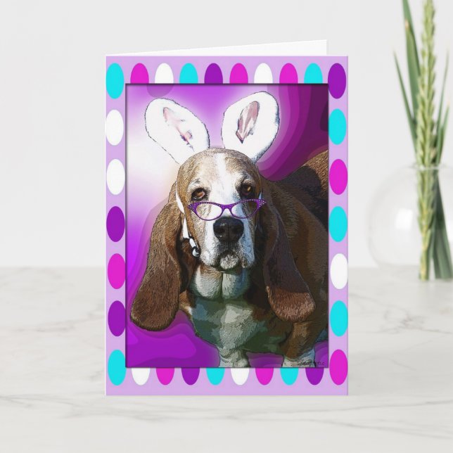 Cartes Pour Fêtes Annuelles Happy Basset Hound Salutation de Pâques (Devant)