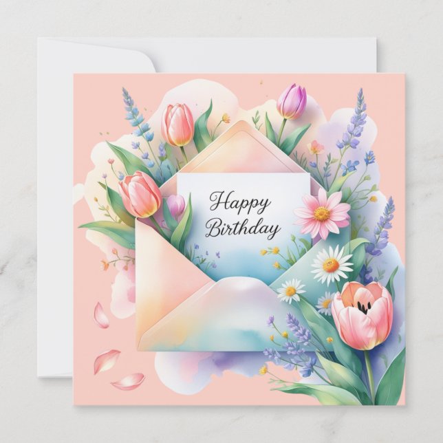 Cartes Pour Fêtes Annuelles Happy birthday & beautiful flowers Greeting Card (Devant)