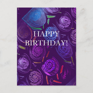 CARTES POUR FÊTES ANNUELLES HAPPY BIRTHDAY PURPLE FLOWERS
