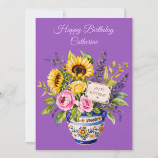 Cartes Pour Fêtes Annuelles Happy Birthday. Watercolour bouquet. Greeting Card