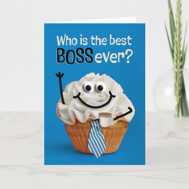 Cartes Pour Fêtes Annuelles Happy Boss's Day Cupcake à Necktie avec café (Devant)