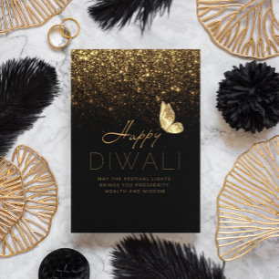 Cartes Pour Fêtes Annuelles Happy Diwali personnalisable de luxe noir et or