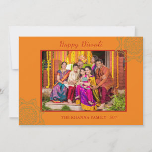 Cartes Pour Fêtes Annuelles Happy Diwali Photo Orange Gold Mandala Salutation