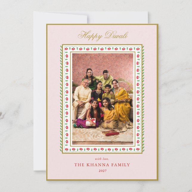 Cartes Pour Fêtes Annuelles Happy Diwali Photo rose rouge floral Salutation (Devant)