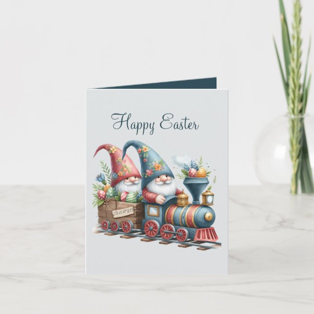Cartes Pour Fêtes Annuelles Happy Easter aquarelle gnome ajouter un message (Devant)