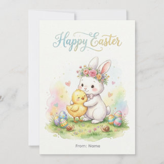 Cartes Pour Fêtes Annuelles Happy Easter Bunny & Chick Hug