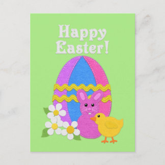 Cartes Pour Fêtes Annuelles Happy Easter Felt Look Easter Egg Bunny Chick