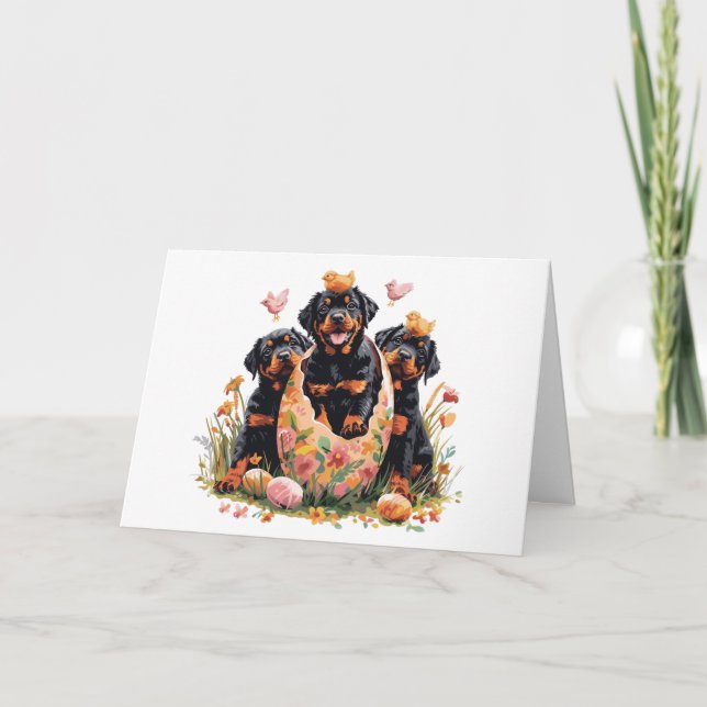 Cartes Pour Fêtes Annuelles Happy Easter Rottweiler Dogs (Devant)