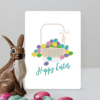 Cartes Pour Fêtes Annuelles Happy Easter Wicker Basket &  Pastel Eggs Spring