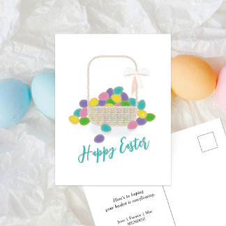 Cartes Pour Fêtes Annuelles Happy Easter Wicker Basket &  Pastel Eggs Spring