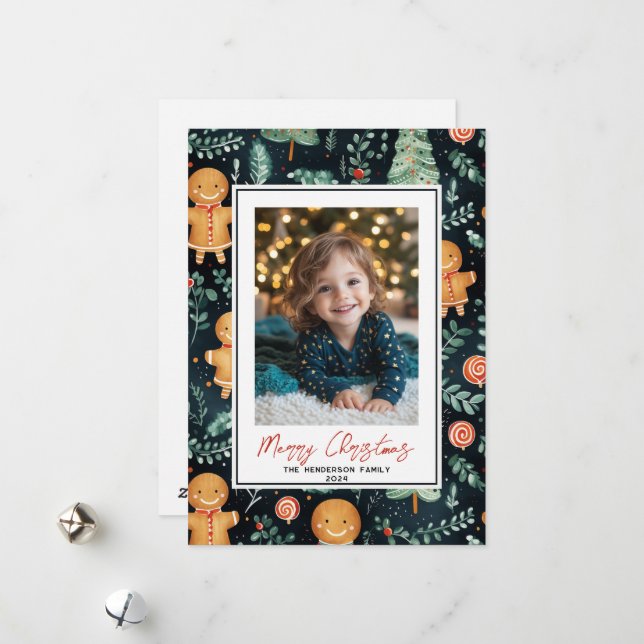 Cartes Pour Fêtes Annuelles Happy Gingerbread Man Custom Christmas Nom photo (Devant/Arrière en situation)