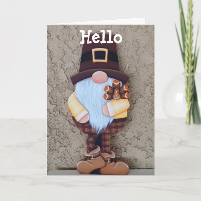 CARTES POUR FÊTES ANNUELLES HAPPY GNOME DIT "BONJOUR" À REMERCIER "VOUS" (Devant)