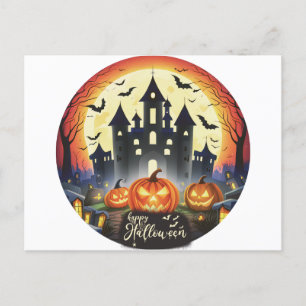 Cartes Pour Fêtes Annuelles Happy Halloween Castle Bats Citrouille Halloween