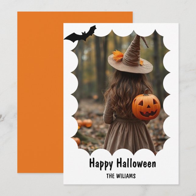 Cartes Pour Fêtes Annuelles Happy Halloween moderne une photo (Devant / Derrière)