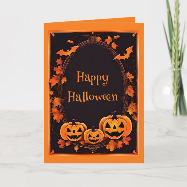 Cartes Pour Fêtes Annuelles Happy Halloween Orange & Black Frame Card (Devant)