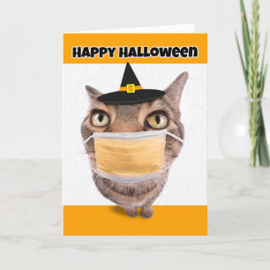 Cartes Pour Fêtes Annuelles Happy Halloween Tabby Chat en Coronavirus Masque V