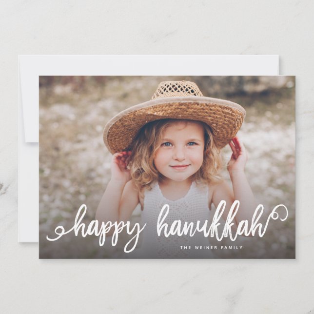 Cartes Pour Fêtes Annuelles Happy Hanoukka Chic Script Typographie Photo (Devant)
