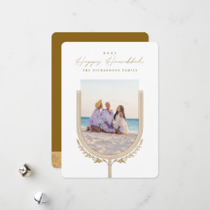 Cartes Pour Fêtes Annuelles Happy Hanoukka Elégant Golden Menorah Photo Arch