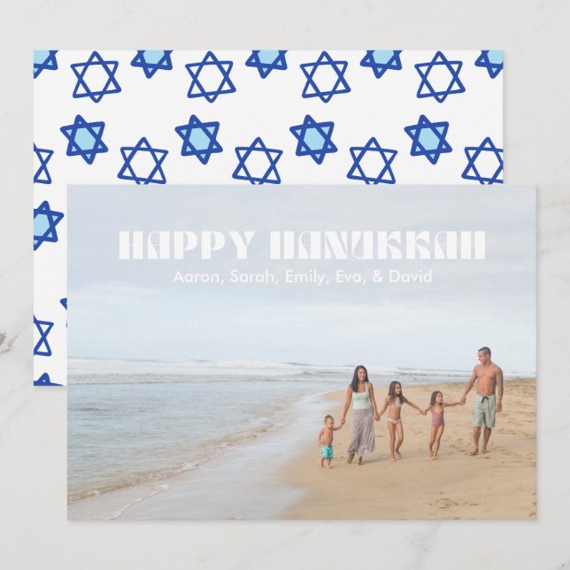Cartes Pour Fêtes Annuelles Happy Hanoukka Family Photo Star de David Motif (Devant / Derrière)