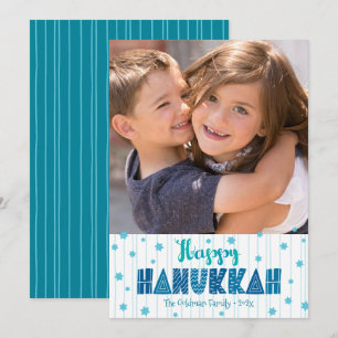 Cartes Pour Fêtes Annuelles Happy Hanoukka Photo Turquoise Typographie Bold