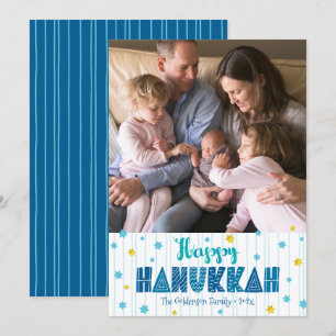Cartes Pour Fêtes Annuelles Happy Hanoukka Photo Typographie Gold Stars Modern