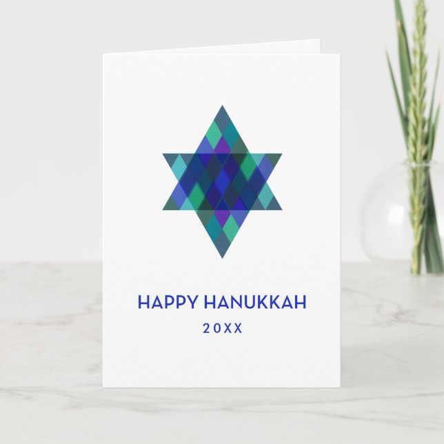 Cartes Pour Fêtes Annuelles Happy Hanoukka Turquoise Star de David Non Photo (Devant)