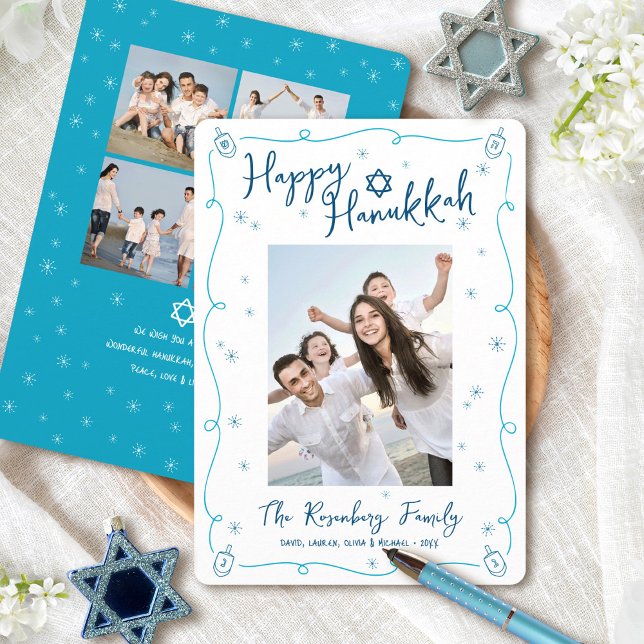 Cartes Pour Fêtes Annuelles Happy Hanukkah 5 Photo Hand Drawn Doodle Whimsical (Créateur téléchargé)