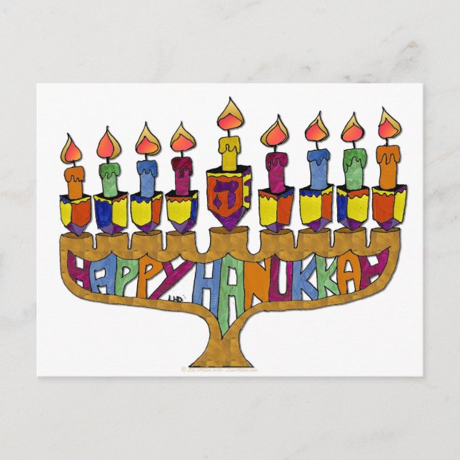 Cartes Pour Fêtes Annuelles Happy Hanukkah Dreidels Menorah (Devant)