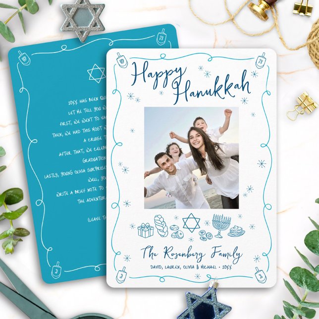Cartes Pour Fêtes Annuelles Happy Hanukkah Photo Hand Drawn Doodles Your Note (Créateur téléchargé)