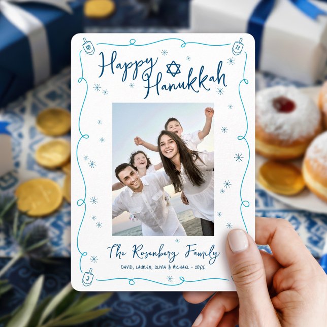 Cartes Pour Fêtes Annuelles Happy Hanukkah Photo Whimsical Hand Drawn Playful (Créateur téléchargé)