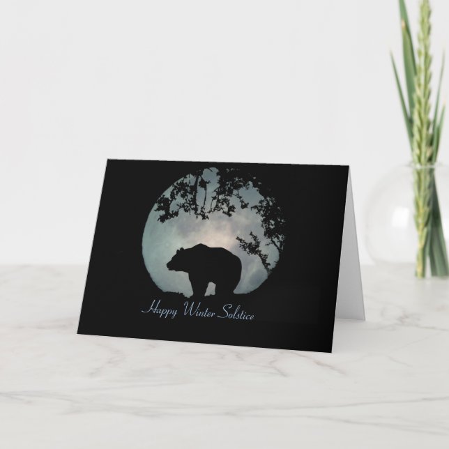 Cartes Pour Fêtes Annuelles Happy Hiver Solstice Ours et Lune (Devant)