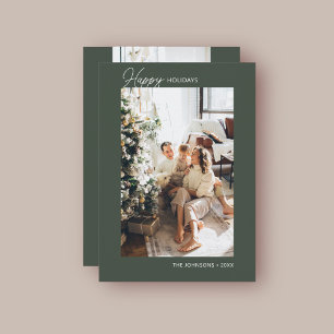 Cartes Pour Fêtes Annuelles Happy Holiday Calligraphy Photo Green