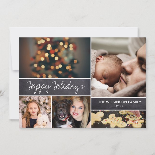 Cartes Pour Fêtes Annuelles Happy Holidays 2021 Photo Collage Chalkboard (Devant)